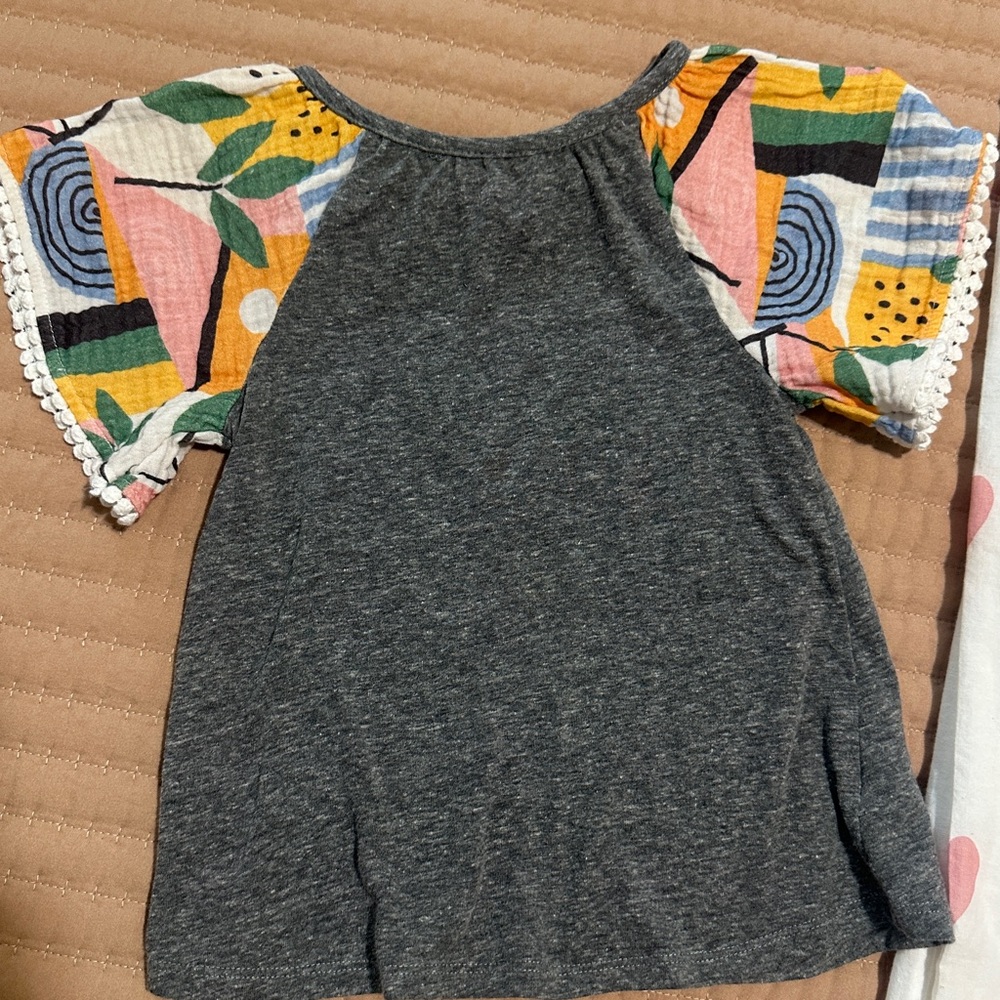 Gray Top with Multicolor Sleeves